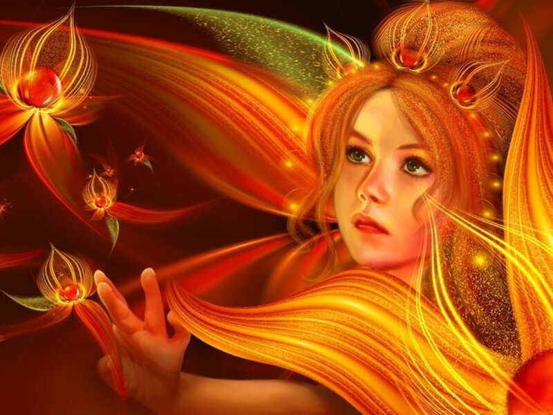 Woman with Glowing Hair — Red, Dramatic
