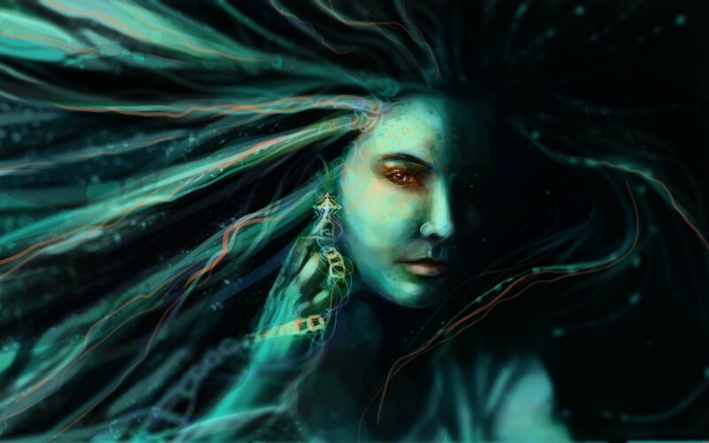 Woman with Glowing Hair — Teal