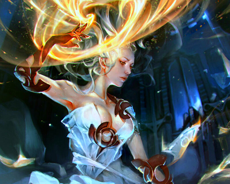 Woman with Glowing Hair — White, Dramatic