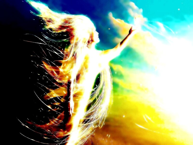 Woman with Glowing Hair — Yellow, Dramatic