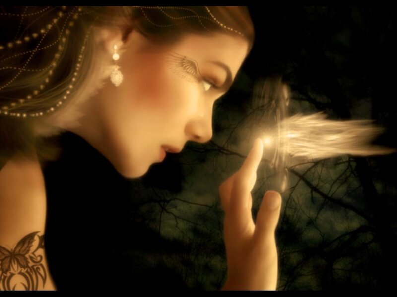 Woman with Glowing Hand — Black, Mysterious