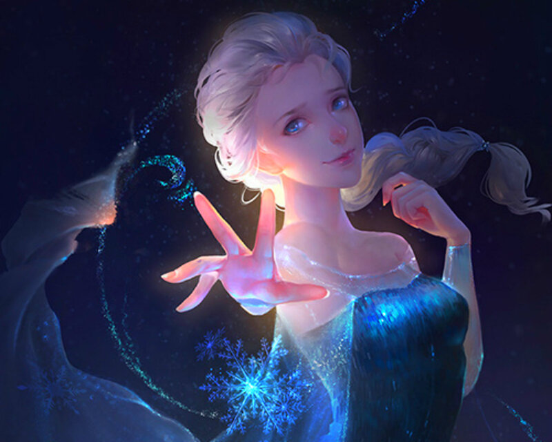 Woman with Glowing Hand — Blue, Magical, Night