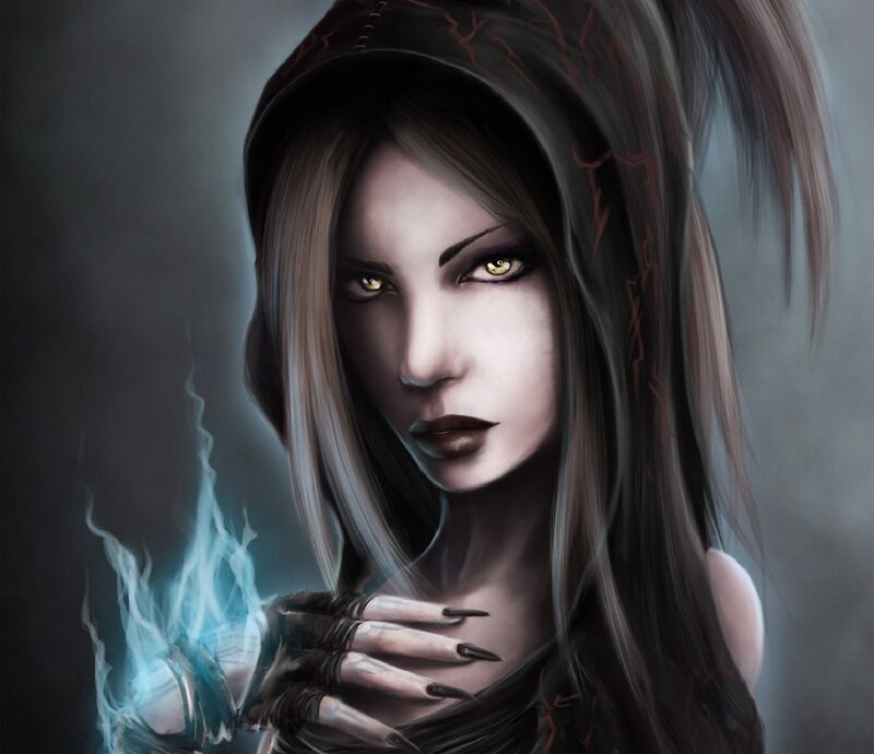 Woman with Glowing Hand — Gray
