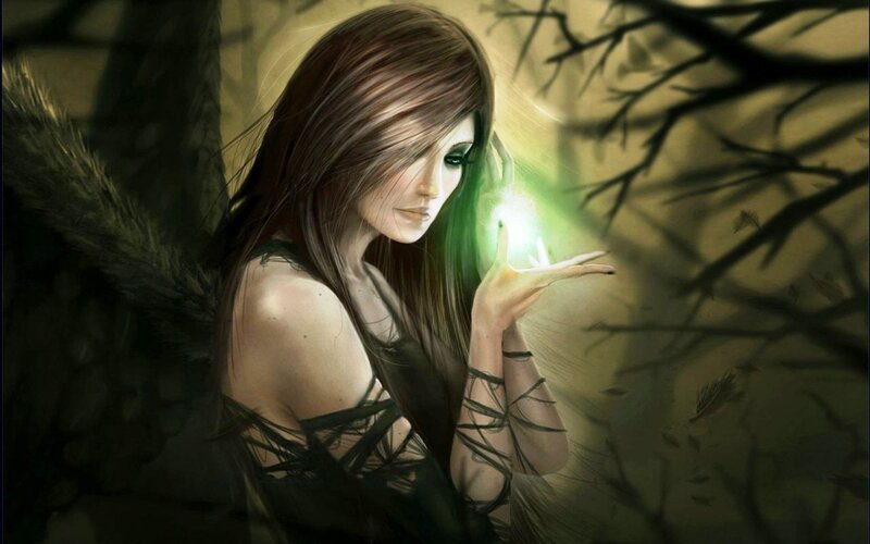Woman with Glowing Hand — Green, Mysterious