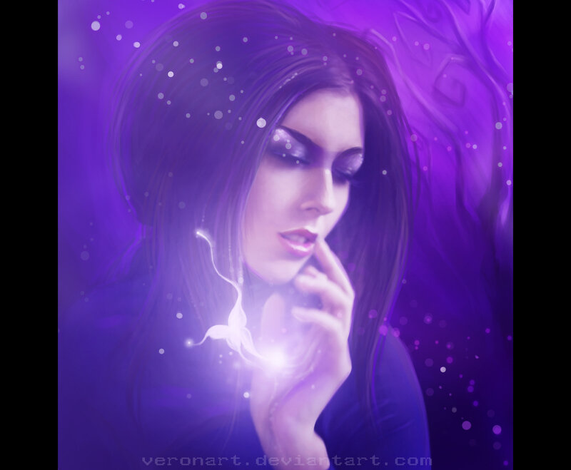 Woman with Glowing Hand — Purple, Mystical