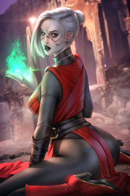 Woman with Glowing Hand — Red