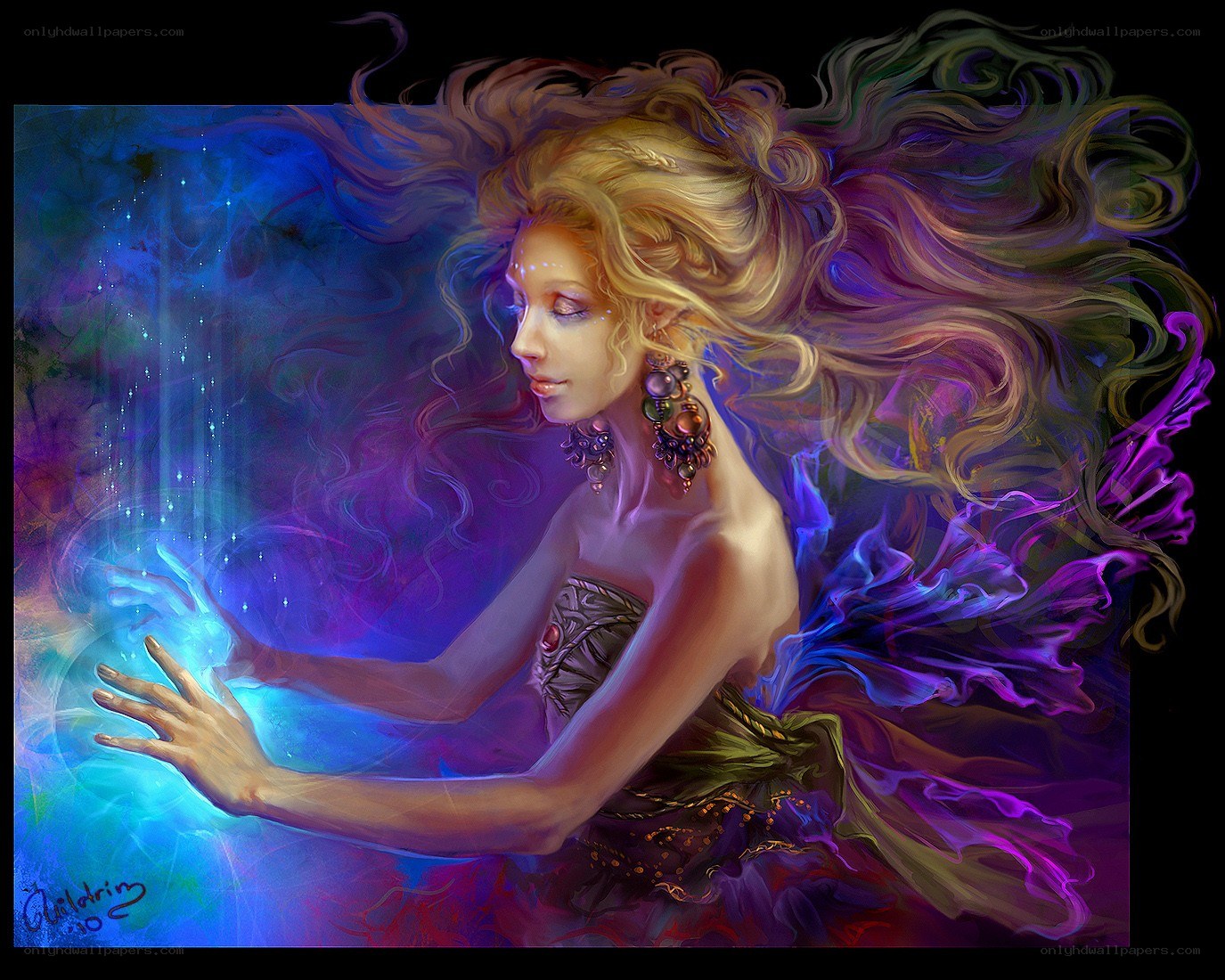 woman with glowing hands