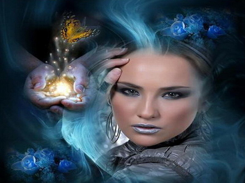 woman with glowing hands
