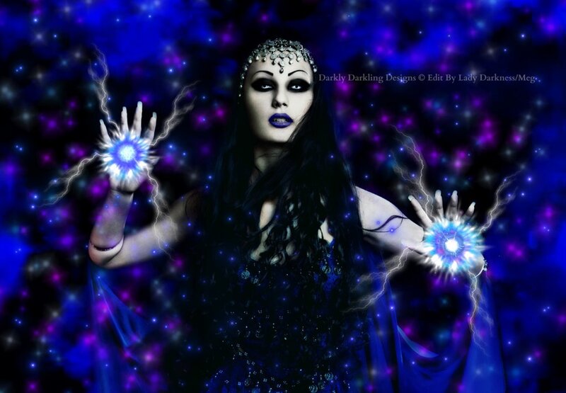 Woman with Glowing Hands — Blue, Dramatic, Night, Digital Art