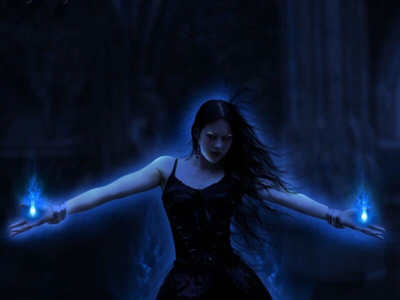 Woman with Glowing Hands — Blue, Dramatic