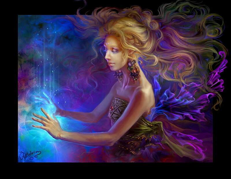 Woman with Glowing Hands — Blue, Ethereal