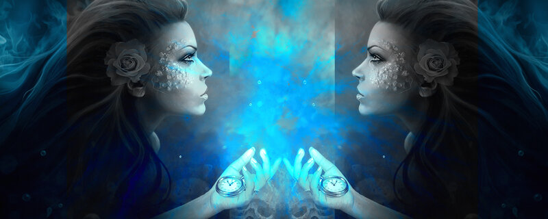Woman with Glowing Hands — Blue, Mystical