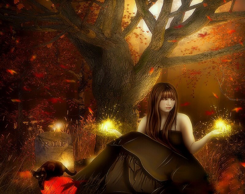 Woman with Glowing Hands — Brown, Mysterious