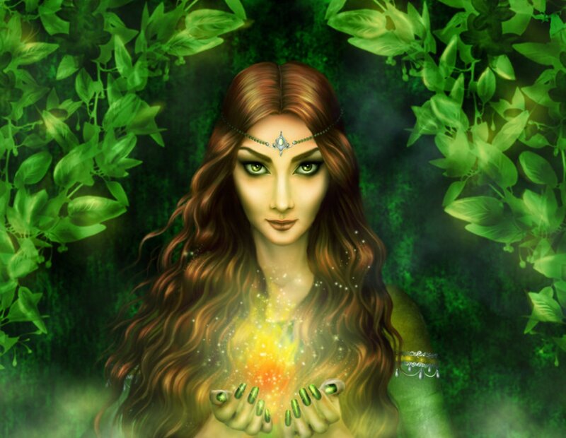 Woman with Glowing Hands — Green