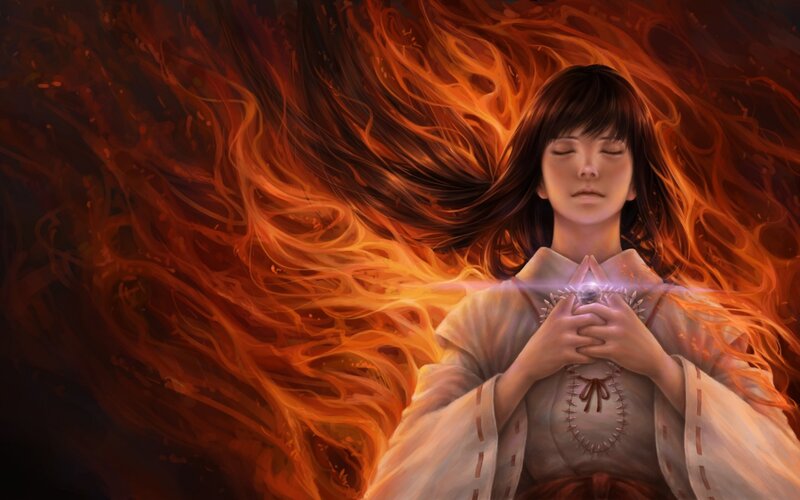 Woman with Glowing Hands — Orange, Dramatic