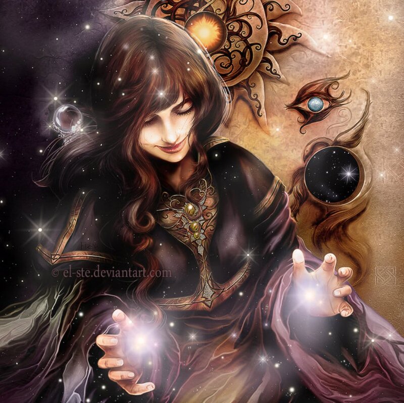Woman with Glowing Hands — Purple, Mystical