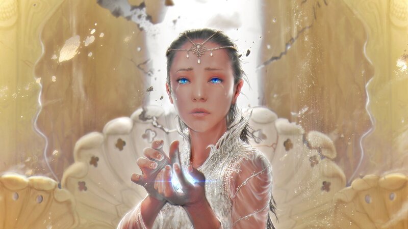Woman with Glowing Hands — White