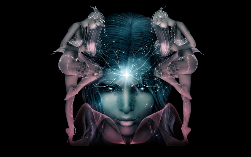 Woman with Glowing Head — Black, Mystical