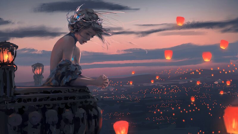 Woman with Glowing Headpiece — Orange, Serene