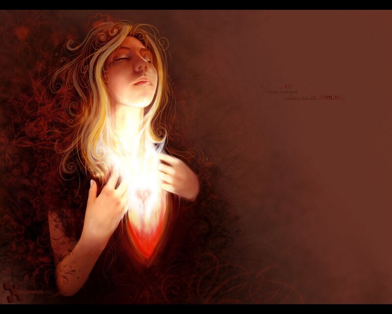 woman with glowing heart