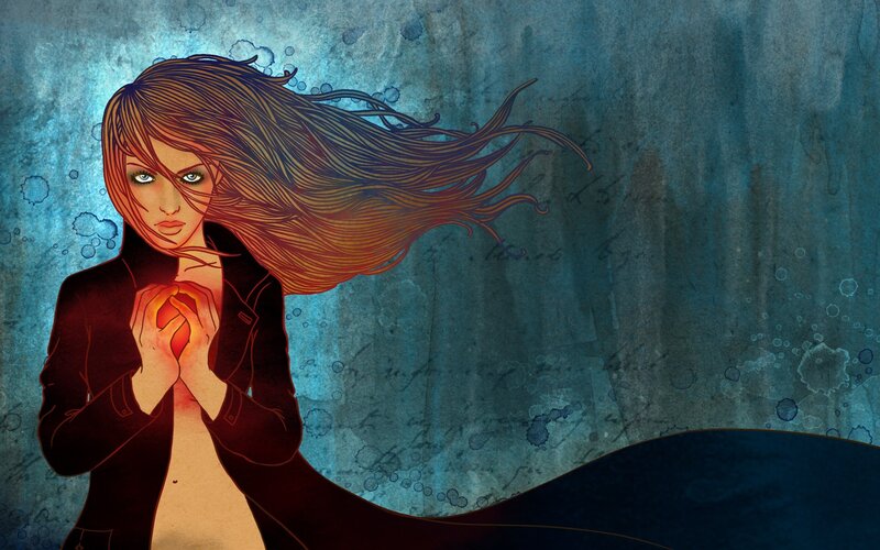 woman with glowing heart