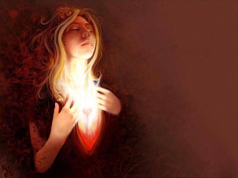 woman with glowing heart