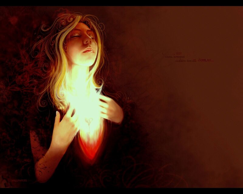 woman with glowing heart
