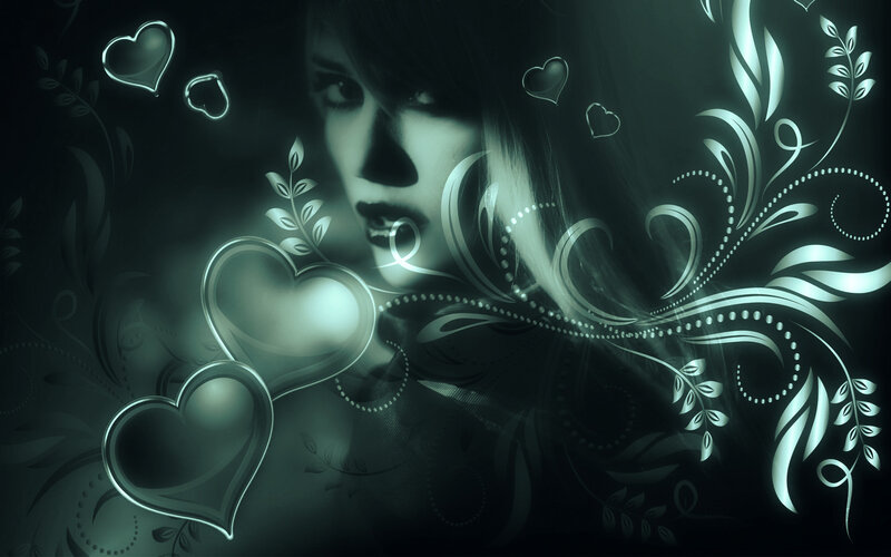 Woman with Glowing Hearts — Green