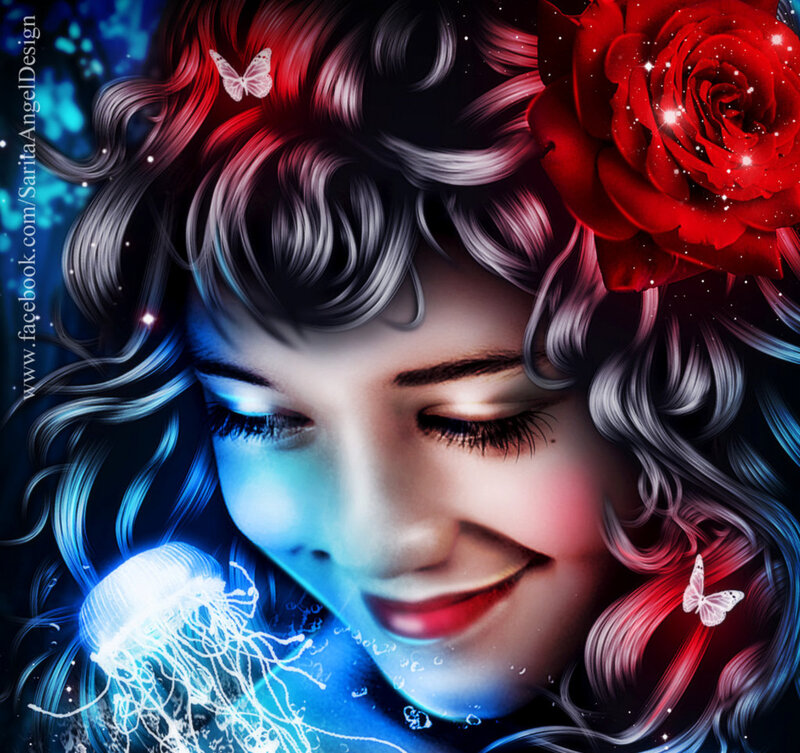 Woman with Glowing Jellyfish — Red