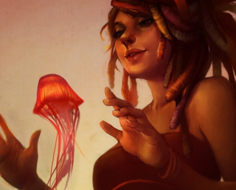 woman with glowing jellyfish