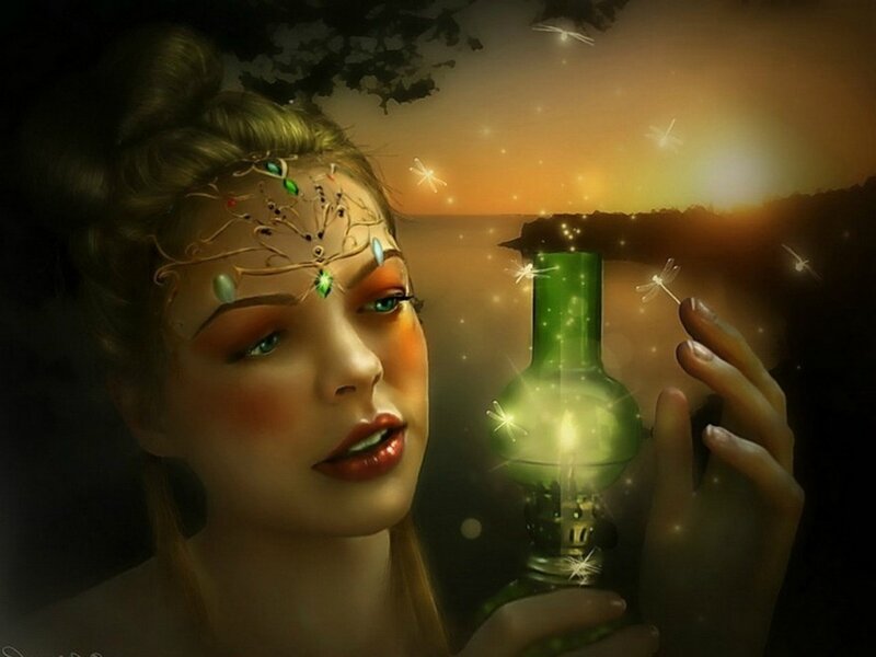 Woman with Glowing Lamp