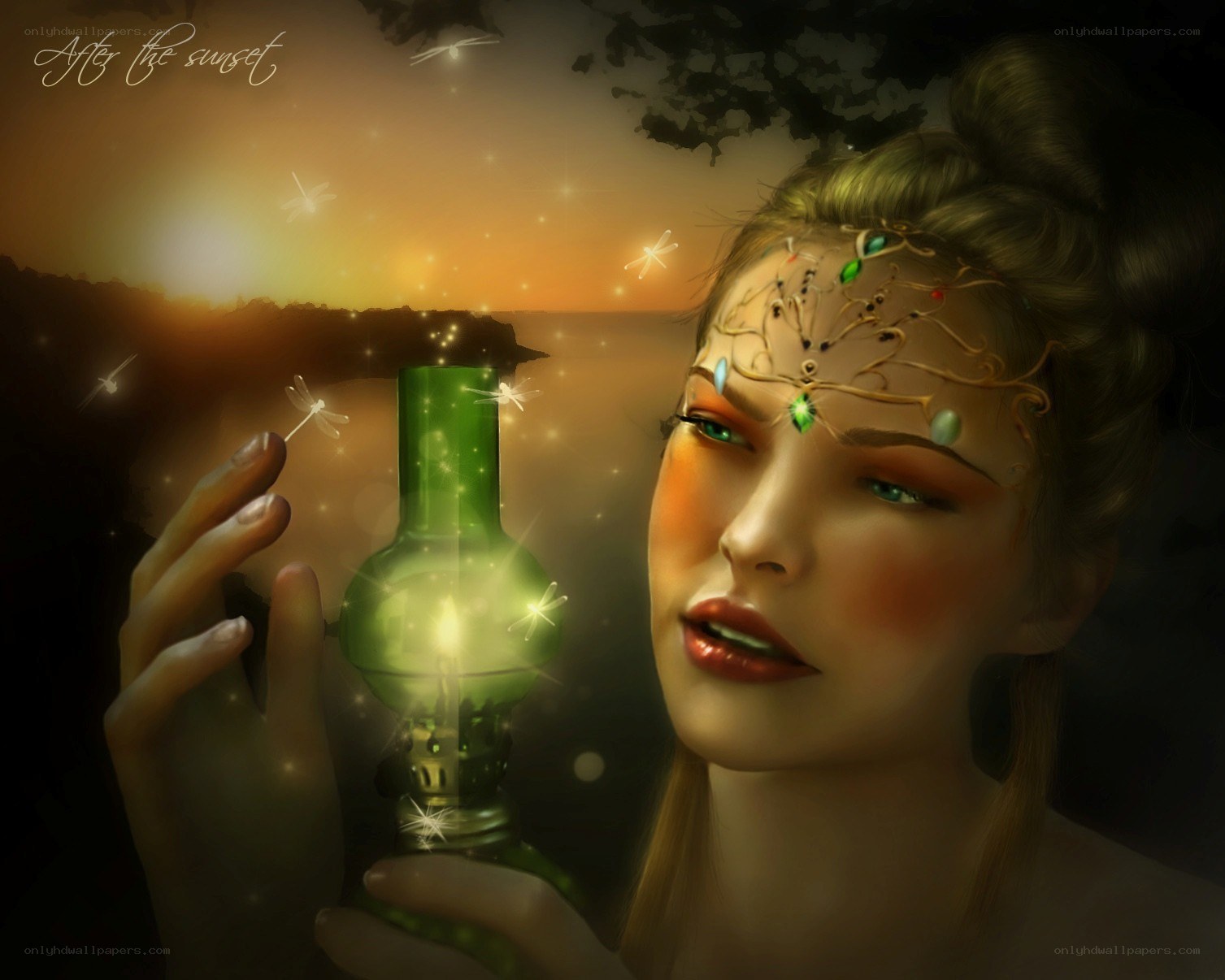 Woman with glowing lantern