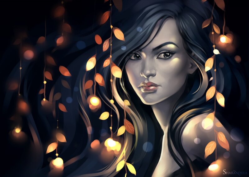 Woman with Glowing Leaves