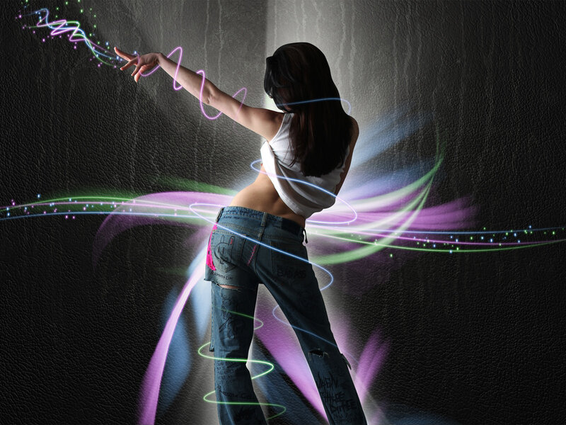 woman with glowing light trails