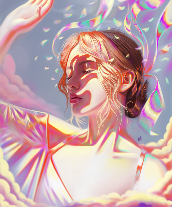 Woman with Glowing Light — White