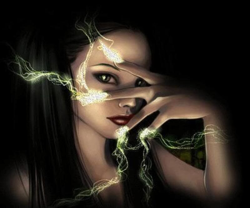 Woman with Glowing Lines — Black, Dramatic, Night