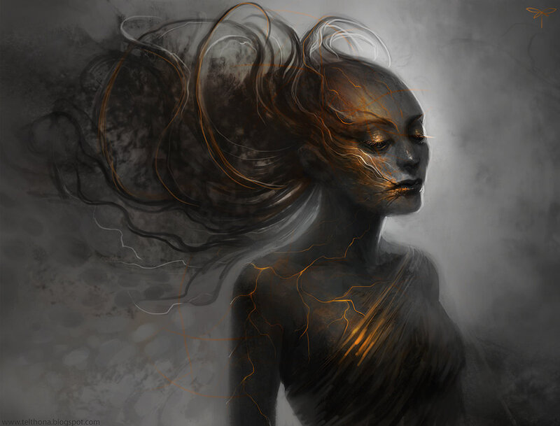 Woman with Glowing Lines — Gray