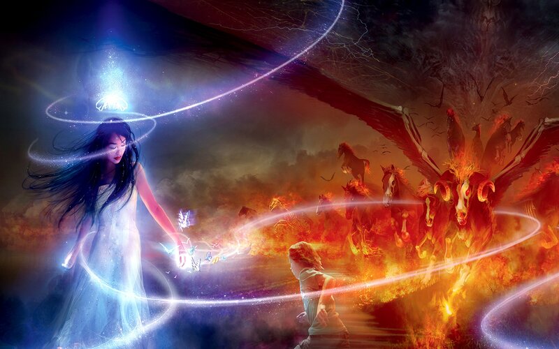 Woman with Glowing Magic — Blue, Dramatic, Digital Art