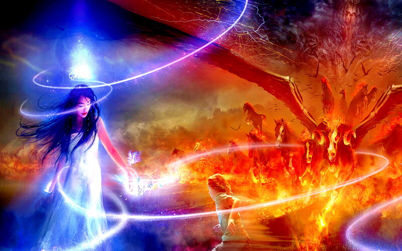 Woman with Glowing Magic — Blue, Dramatic