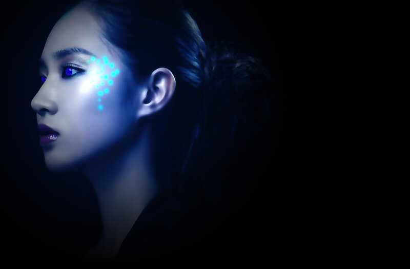 Woman with Glowing Makeup — Black, Dramatic