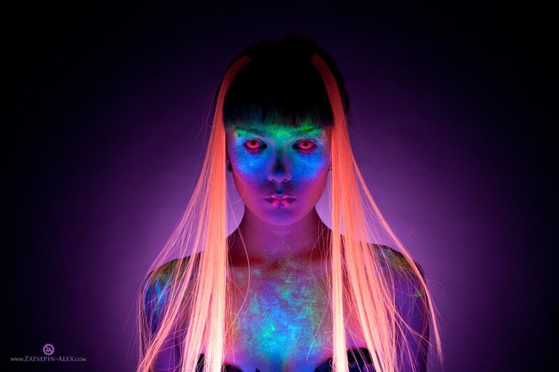Woman with Glowing Makeup — Purple