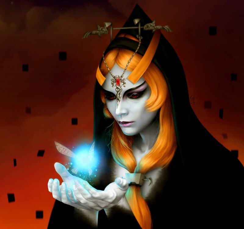 Woman with Glowing Orb — Black, Dramatic, Digital Art