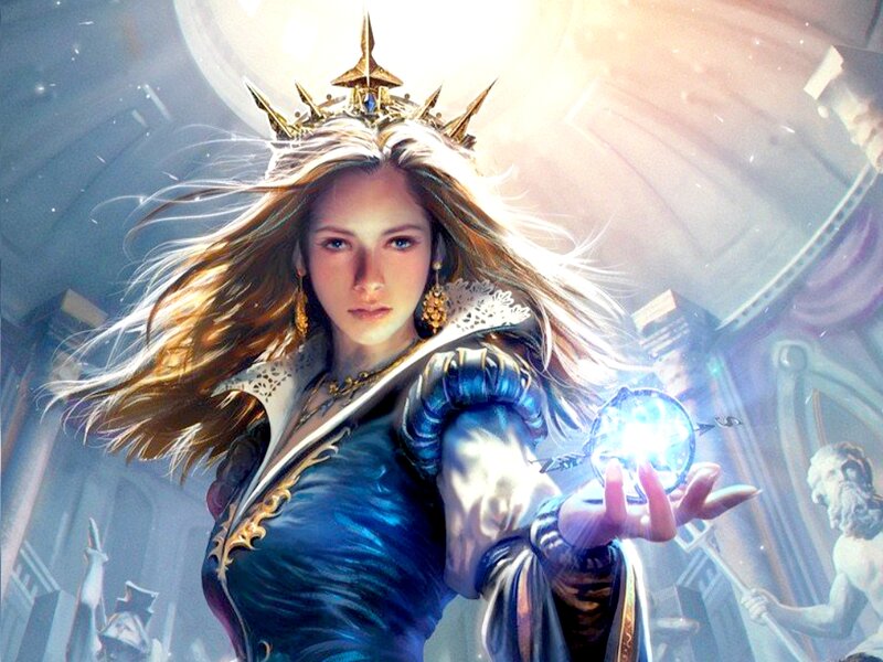 Woman with Glowing Orb — Blue, Dramatic, Digital Art, Crown