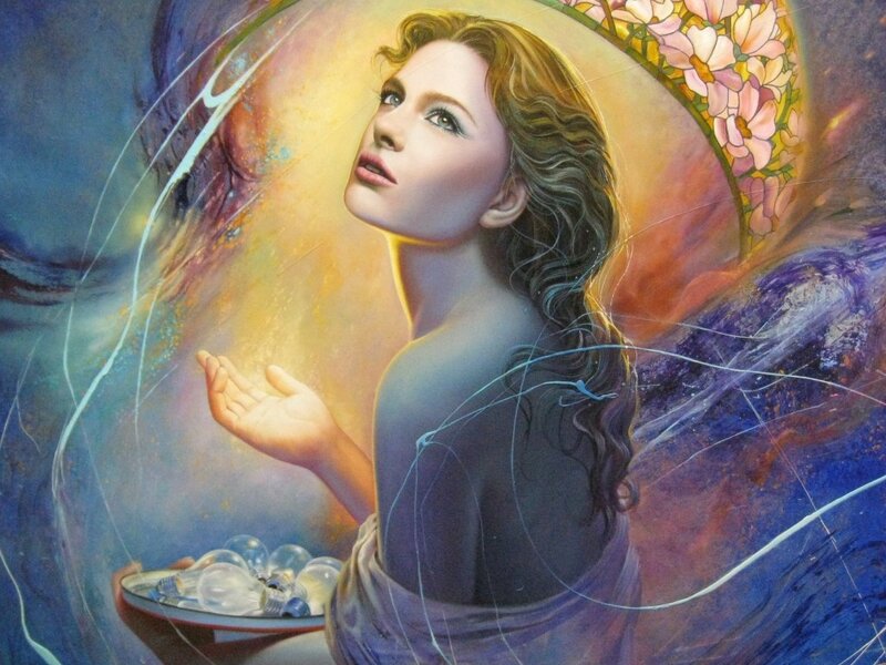 Woman with Glowing Orb — Blue, Ethereal