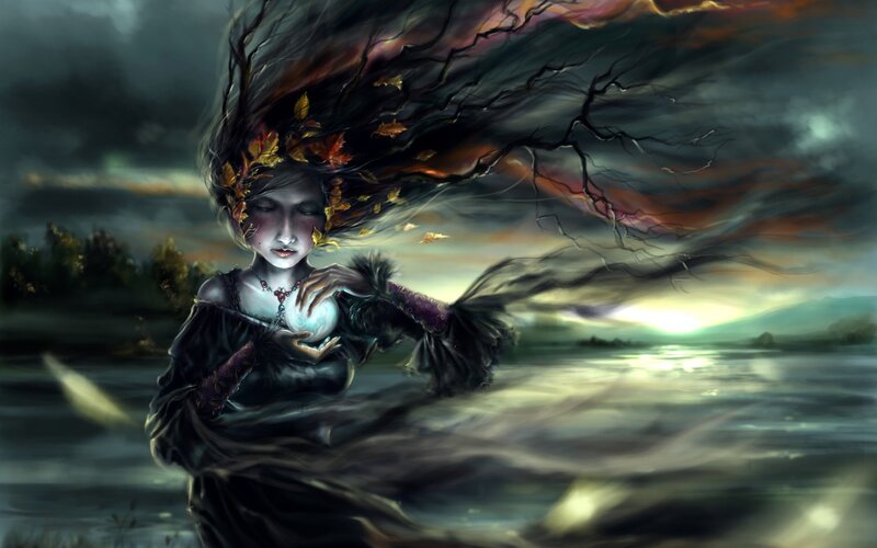 Woman with Glowing Orb — Dark Gray
