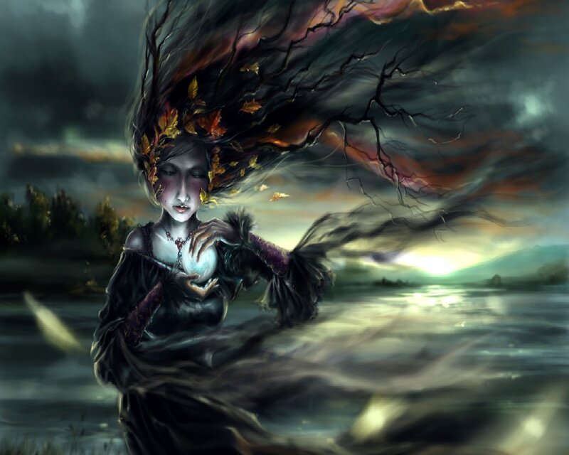 Woman with Glowing Orb — Dark