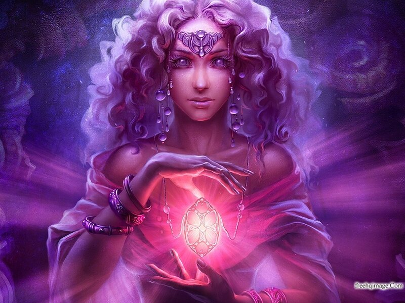 Woman with Glowing Orb — Purple, Dramatic