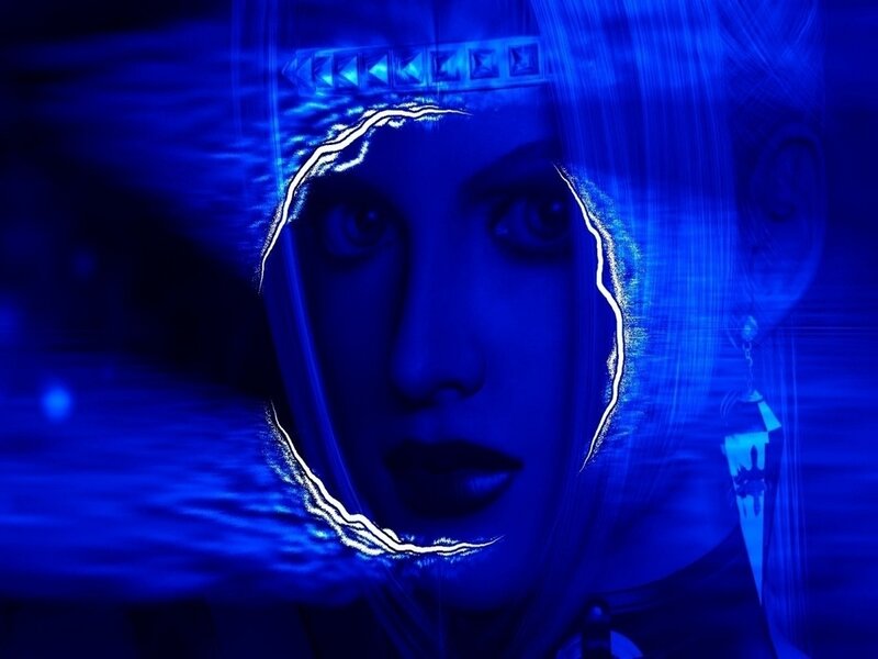 Woman with Glowing Outline — Blue, Dramatic