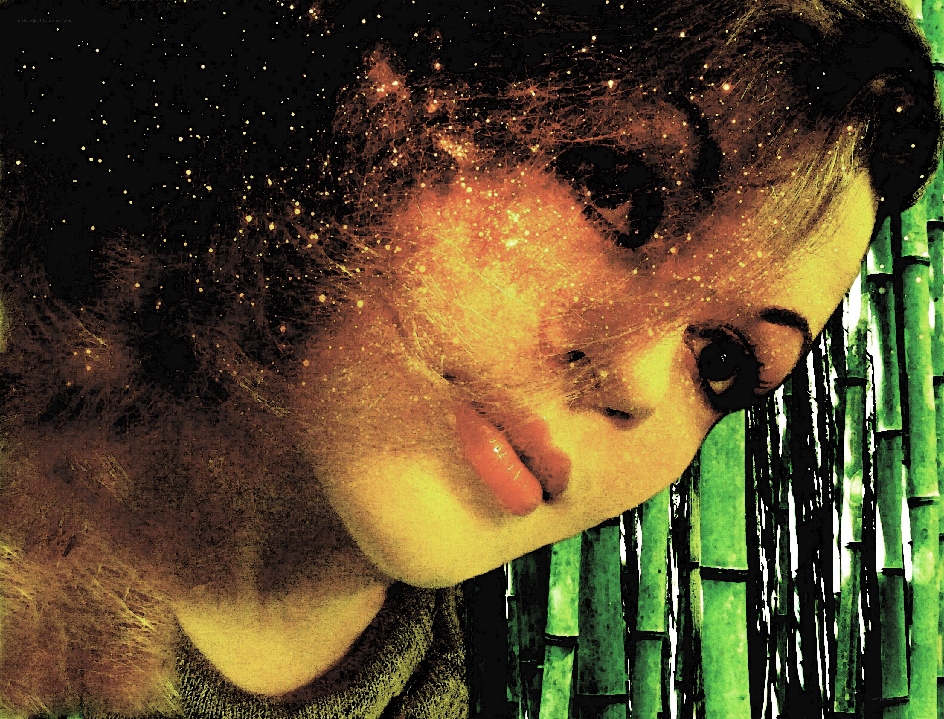 woman with glowing particles