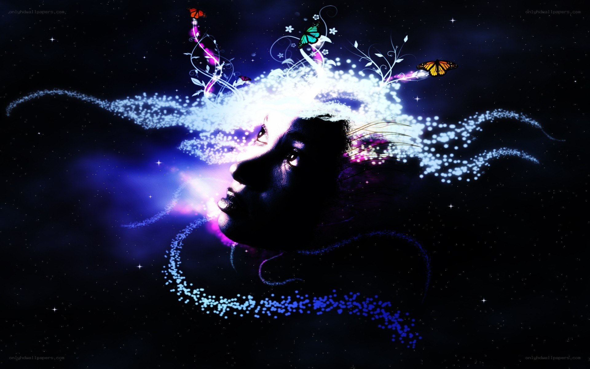 woman with glowing particles